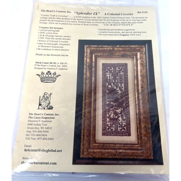 RARE Splendor IX Colonial Coverlet Cross Stitch Kit 132 By The Hearts Content - Picture 2 of 5